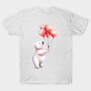 Valentine Polar Bear Holding Heart Shaped Balloons T-Shirt